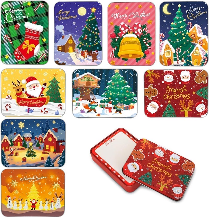 Hoceium 10PCS Christmas Gift Card Holder Boxes for Party Favors,Small Tins Money Cash Holders with Giftcards for Geeting,Metal Gift Card Container Unique Holiday Presents Wrapping Box with Lids for Cash,Candy - Image 1